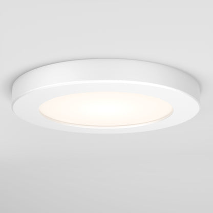 The 5FLPR-SP3-W is a round, white ceiling light fixture with a sleek design that emits a soft, even glow against the ceiling.